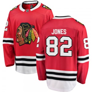 Adult Breakaway Chicago Blackhawks Caleb Jones Red Home Official Fanatics Branded Jersey