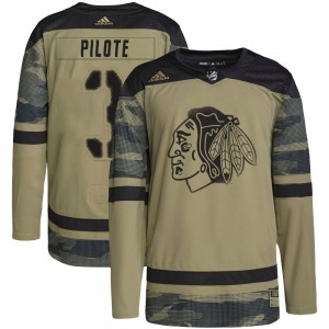 Youth Authentic Chicago Blackhawks Pierre Pilote Camo Military Appreciation Practice Official Adidas Jersey