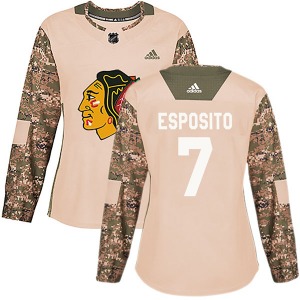 Women's Authentic Chicago Blackhawks Phil Esposito Camo Veterans Day Practice Official Adidas Jersey