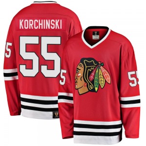 Youth Premier Chicago Blackhawks Kevin Korchinski Red Breakaway Heritage Official Fanatics Branded Jersey