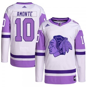 Adult Authentic Chicago Blackhawks Tony Amonte White/Purple Hockey Fights Cancer Primegreen Official Adidas Jersey