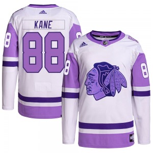 Adult Authentic Chicago Blackhawks Patrick Kane White/Purple Hockey Fights Cancer Primegreen Official Adidas Jersey