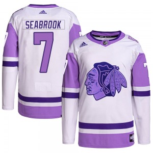 Adult Authentic Chicago Blackhawks Brent Seabrook White/Purple Hockey Fights Cancer Primegreen Official Adidas Jersey
