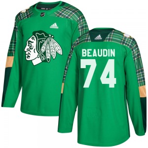 Adult Authentic Chicago Blackhawks Nicolas Beaudin Green ized St. Patrick's Day Practice Official Adidas Jersey