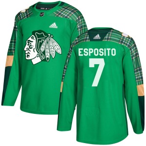 Adult Authentic Chicago Blackhawks Phil Esposito Green St. Patrick's Day Practice Official Adidas Jersey