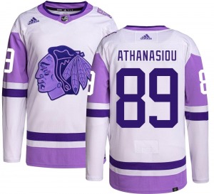Adult Authentic Chicago Blackhawks Andreas Athanasiou Hockey Fights Cancer Official Adidas Jersey
