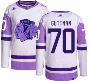 Adult Authentic Chicago Blackhawks Cole Guttman Hockey Fights Cancer Official Adidas Jersey