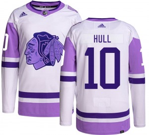 Adult Authentic Chicago Blackhawks Dennis Hull Hockey Fights Cancer Official Adidas Jersey