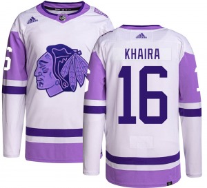 Adult Authentic Chicago Blackhawks Jujhar Khaira Hockey Fights Cancer Official Adidas Jersey