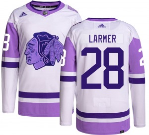Adult Authentic Chicago Blackhawks Steve Larmer Hockey Fights Cancer Official Adidas Jersey