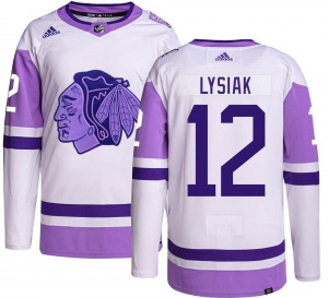 Adult Authentic Chicago Blackhawks Tom Lysiak Hockey Fights Cancer Official Adidas Jersey
