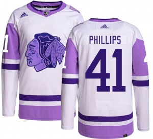 Adult Authentic Chicago Blackhawks Isaak Phillips Hockey Fights Cancer Official Adidas Jersey