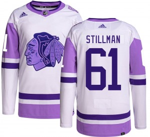 Adult Authentic Chicago Blackhawks Riley Stillman Hockey Fights Cancer Official Adidas Jersey