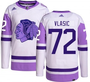 Adult Authentic Chicago Blackhawks Alex Vlasic Hockey Fights Cancer Official Adidas Jersey
