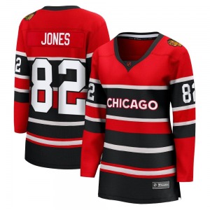 Women's Breakaway Chicago Blackhawks Caleb Jones Red Special Edition 2.0 Official Fanatics Branded Jersey