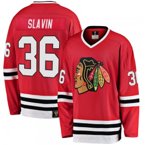 Adult Premier Chicago Blackhawks Josiah Slavin Red Breakaway Heritage Official Fanatics Branded Jersey