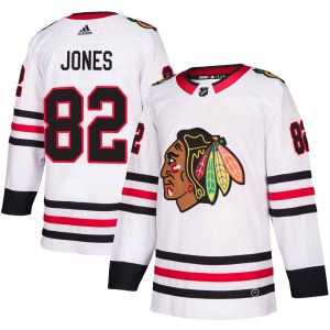 Adult Authentic Chicago Blackhawks Caleb Jones White Away Official Adidas Jersey