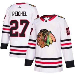 Adult Authentic Chicago Blackhawks Lukas Reichel White Away Official Adidas Jersey