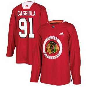 Youth Authentic Chicago Blackhawks Drake Caggiula Red Home Practice Official Adidas Jersey