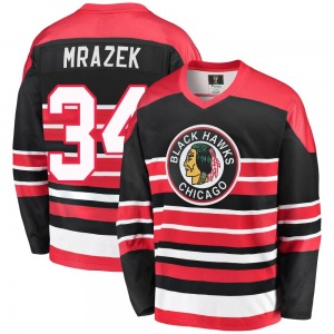 Adult Premier Chicago Blackhawks Petr Mrazek Red/Black Breakaway Heritage Official Fanatics Branded Jersey