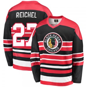 Adult Premier Chicago Blackhawks Lukas Reichel Red/Black Breakaway Heritage Official Fanatics Branded Jersey
