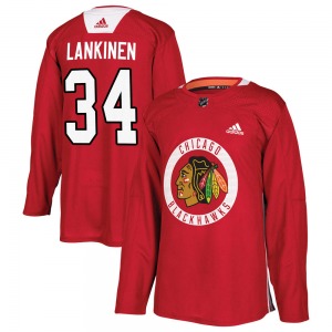 Adult Authentic Chicago Blackhawks Kevin Lankinen Red ized Home Practice Official Adidas Jersey