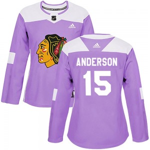 Women's Authentic Chicago Blackhawks Joey Anderson Purple Fights Cancer Practice Official Adidas Jersey