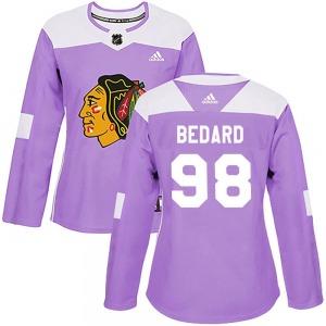 Women's Authentic Chicago Blackhawks Connor Bedard Purple Fights Cancer Practice Official Adidas Jersey