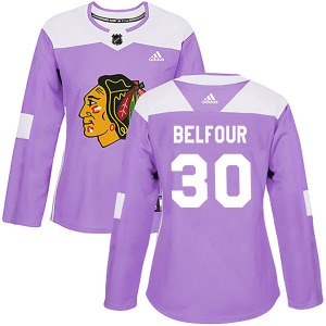 Women's Authentic Chicago Blackhawks ED Belfour Purple Fights Cancer Practice Official Adidas Jersey