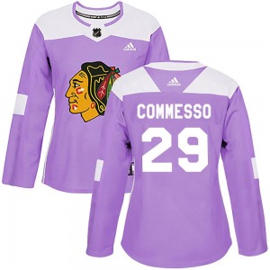 Women's Authentic Chicago Blackhawks Drew Commesso Purple Fights Cancer Practice Official Adidas Jersey