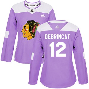 Women's Authentic Chicago Blackhawks Alex DeBrincat Purple Fights Cancer Practice Official Adidas Jersey