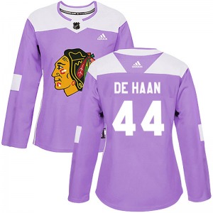 Women's Authentic Chicago Blackhawks Calvin de Haan Purple Fights Cancer Practice Official Adidas Jersey