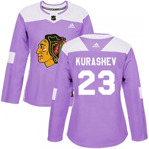 Women's Authentic Chicago Blackhawks Philipp Kurashev Purple Fights Cancer Practice Official Adidas Jersey