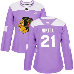 Women's Authentic Chicago Blackhawks Stan Mikita Purple Fights Cancer Practice Official Adidas Jersey