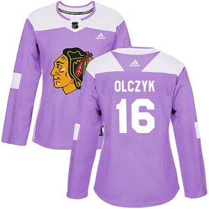 Women's Authentic Chicago Blackhawks Ed Olczyk Purple Fights Cancer Practice Official Adidas Jersey