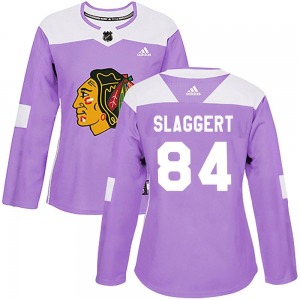Women's Authentic Chicago Blackhawks Landon Slaggert Purple Fights Cancer Practice Official Adidas Jersey