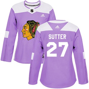 Women's Authentic Chicago Blackhawks Darryl Sutter Purple Fights Cancer Practice Official Adidas Jersey