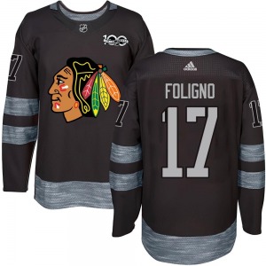 Adult Authentic Chicago Blackhawks Nick Foligno Black 1917-2017 100th Anniversary Official Jersey