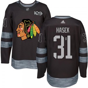 Adult Authentic Chicago Blackhawks Dominik Hasek Black 1917-2017 100th Anniversary Official Jersey