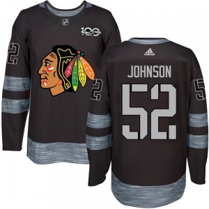 Adult Authentic Chicago Blackhawks Reese Johnson Black 1917-2017 100th Anniversary Official Jersey