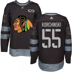Adult Authentic Chicago Blackhawks Kevin Korchinski Black 1917-2017 100th Anniversary Official Jersey