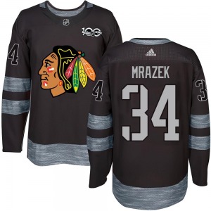 Adult Authentic Chicago Blackhawks Petr Mrazek Black 1917-2017 100th Anniversary Official Jersey