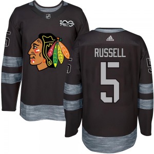 Adult Authentic Chicago Blackhawks Phil Russell Black 1917-2017 100th Anniversary Official Jersey