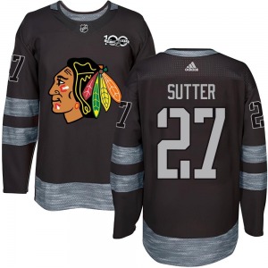 Adult Authentic Chicago Blackhawks Darryl Sutter Black 1917-2017 100th Anniversary Official Jersey