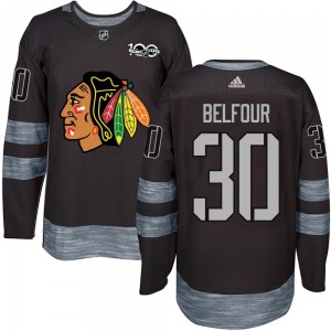 Youth Authentic Chicago Blackhawks ED Belfour Black 1917-2017 100th Anniversary Official Jersey