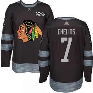 Youth Authentic Chicago Blackhawks Chris Chelios Black 1917-2017 100th Anniversary Official Jersey