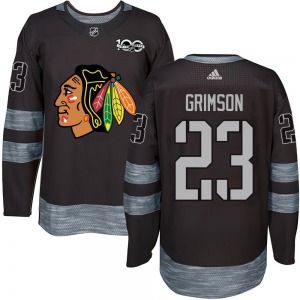 Youth Authentic Chicago Blackhawks Stu Grimson Black 1917-2017 100th Anniversary Official Jersey