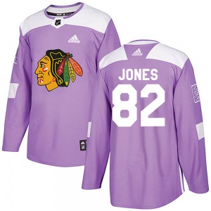 Adult Authentic Chicago Blackhawks Caleb Jones Purple Fights Cancer Practice Official Adidas Jersey