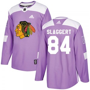 Adult Authentic Chicago Blackhawks Landon Slaggert Purple Fights Cancer Practice Official Adidas Jersey