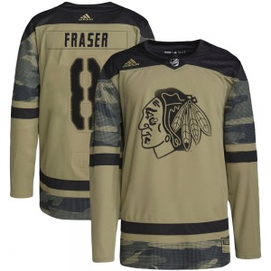 Adult Authentic Chicago Blackhawks Curt Fraser Camo Military Appreciation Practice Official Adidas Jersey
